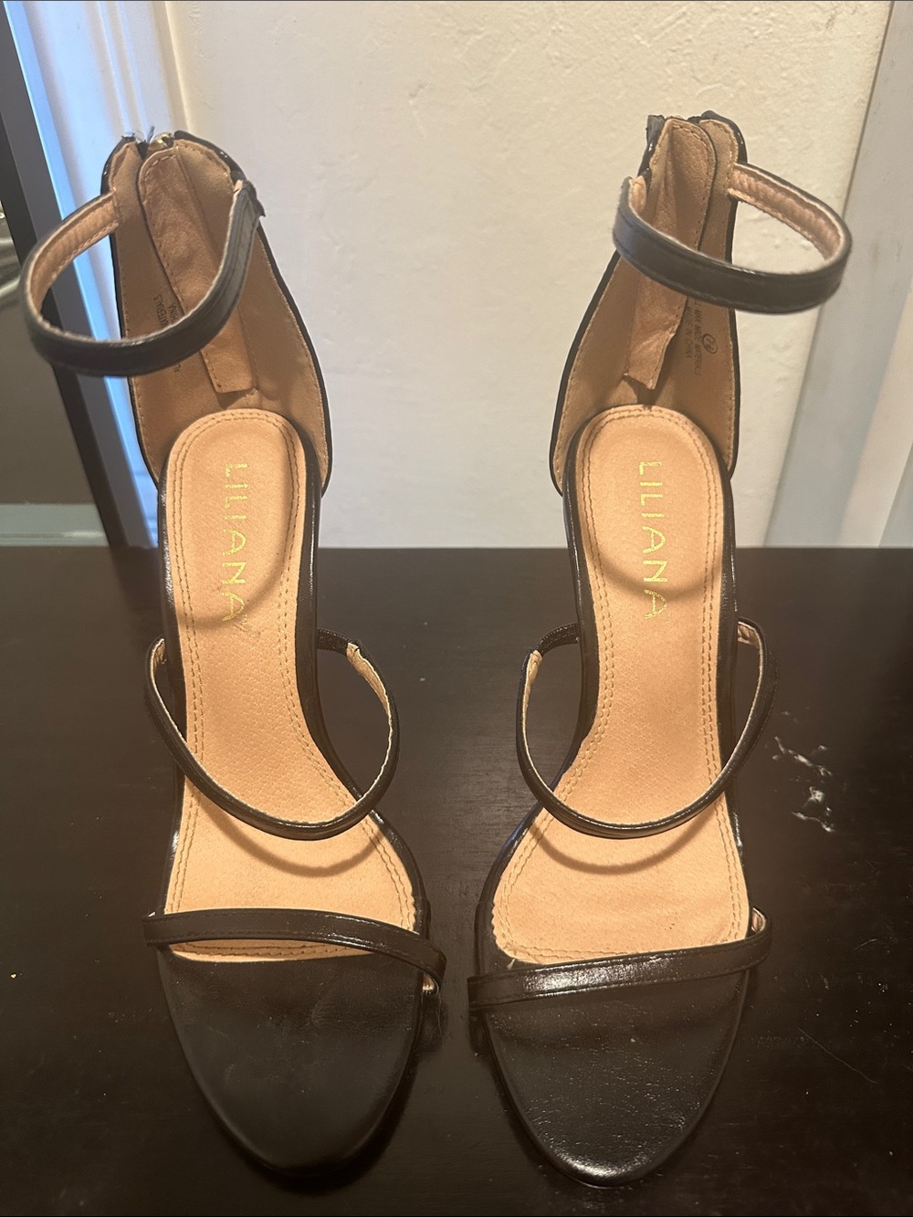 Liliana Black Strappy Ankle Strap Heels